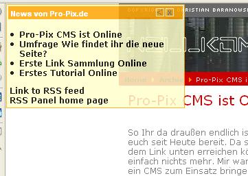 RSS Panel RSS Panel, um sich einen Überblick einblenden zu lassen.